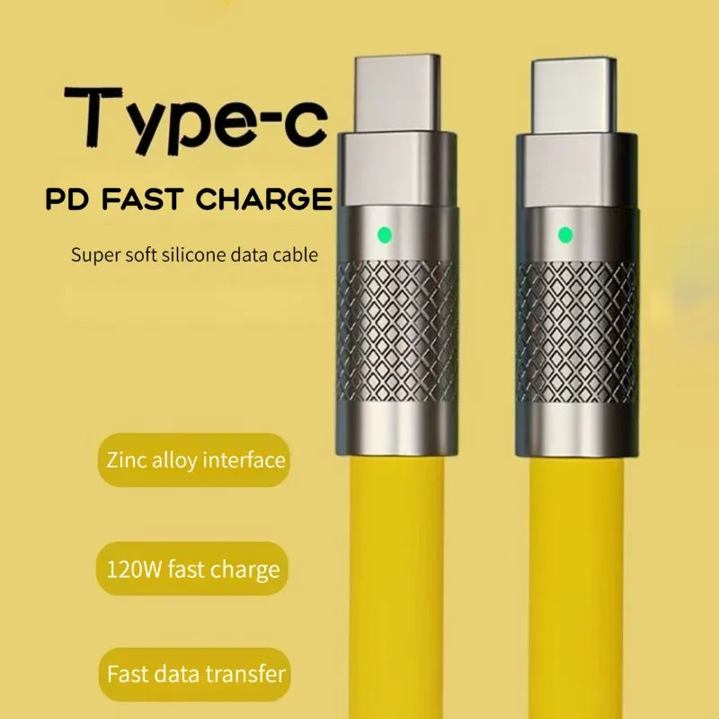 Câble de charge rapide PD Type C en silicone liquide, 120 W, 6 A, 1 m ou 2 m, câble de charge rapide USB-C vers USB-C