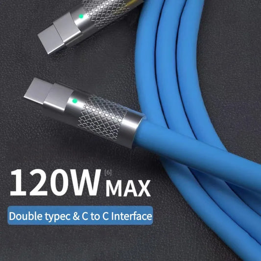 Câble de charge rapide PD Type C en silicone liquide, 120 W, 6 A, 1 m ou 2 m, câble de charge rapide USB-C vers USB-C