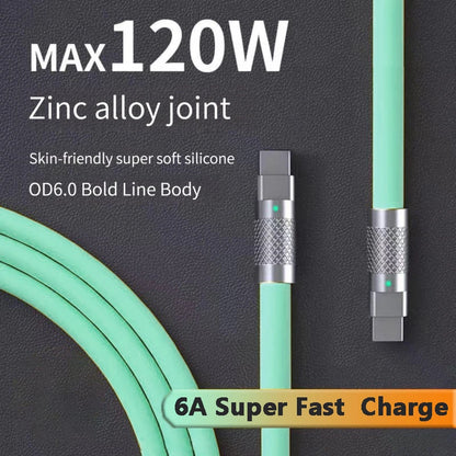 Câble de charge rapide PD Type C en silicone liquide, 120 W, 6 A, 1 m ou 2 m, câble de charge rapide USB-C vers USB-C