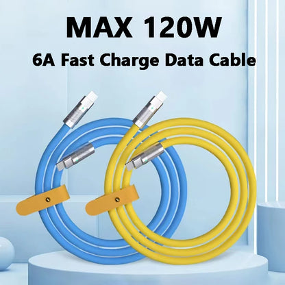 Câble de charge rapide PD Type C en silicone liquide, 120 W, 6 A, 1 m ou 2 m, câble de charge rapide USB-C vers USB-C