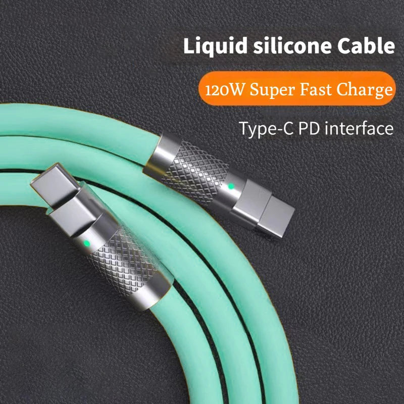 Câble de charge rapide PD Type C en silicone liquide, 120 W, 6 A, 1 m ou 2 m, câble de charge rapide USB-C vers USB-C